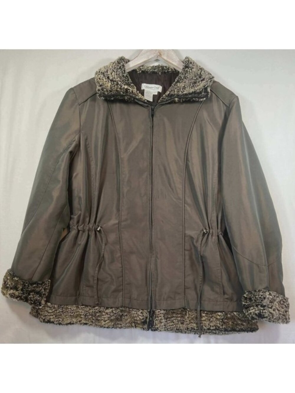 y2k Style Coldwater Creek Taupe Brown Faux Fur Trim Quilted Jacket Womens Large